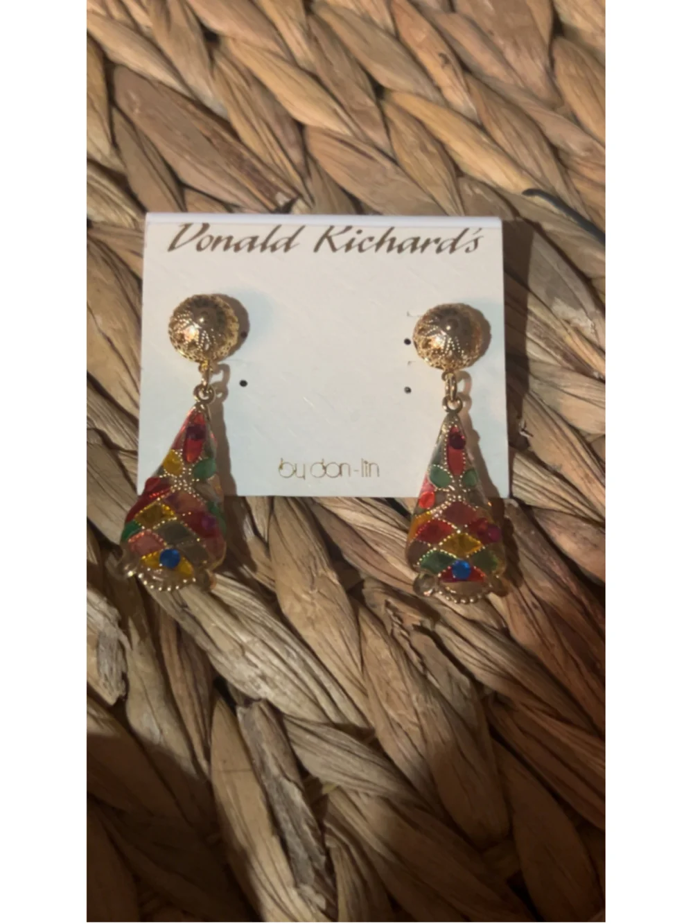 Women's Donald Richards Gold Multi-color Dangle Earrings One Size